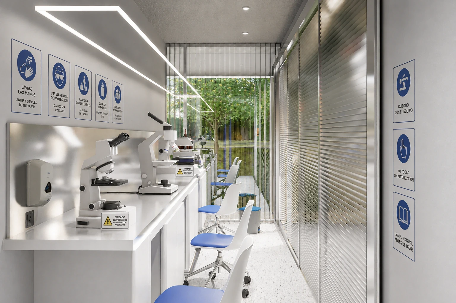 Render del área de laboratorios de ensayos, análisis e investigación
