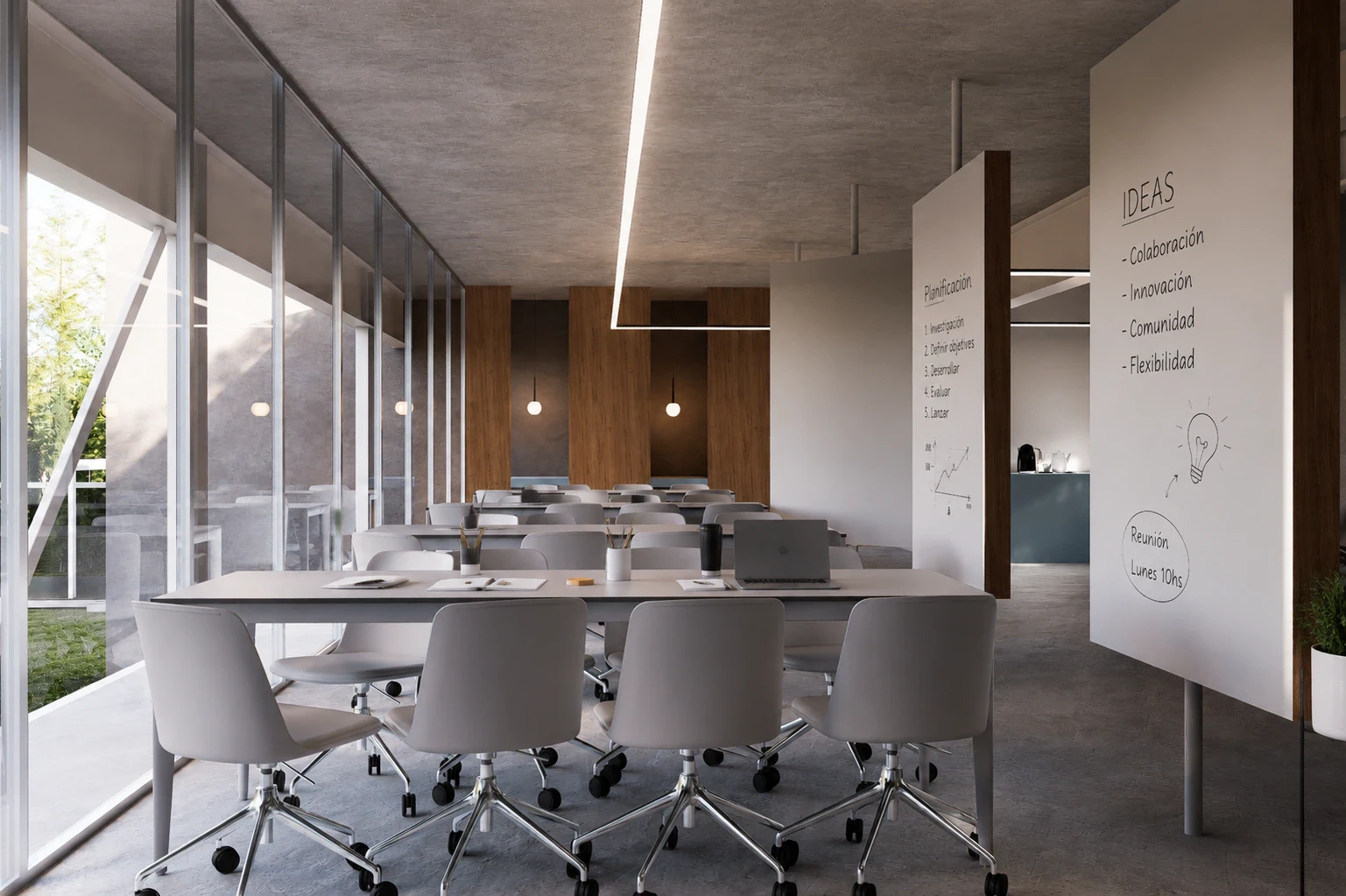 Render del espacio de coworking