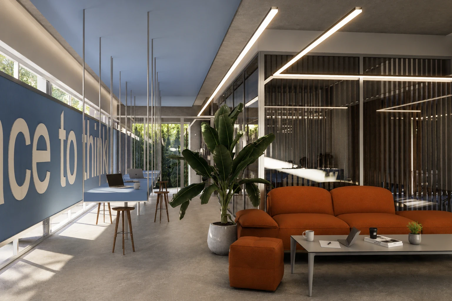 Render del espacio de coworking, vista 5