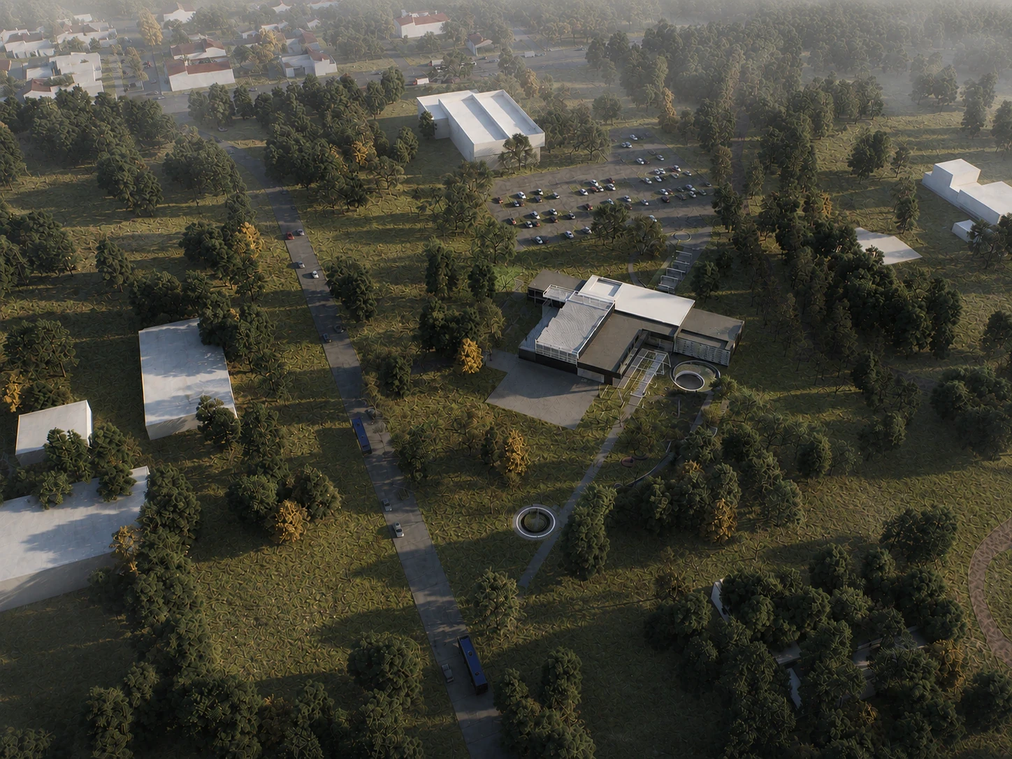 Render de los exteriores y el parque de aprendizaje