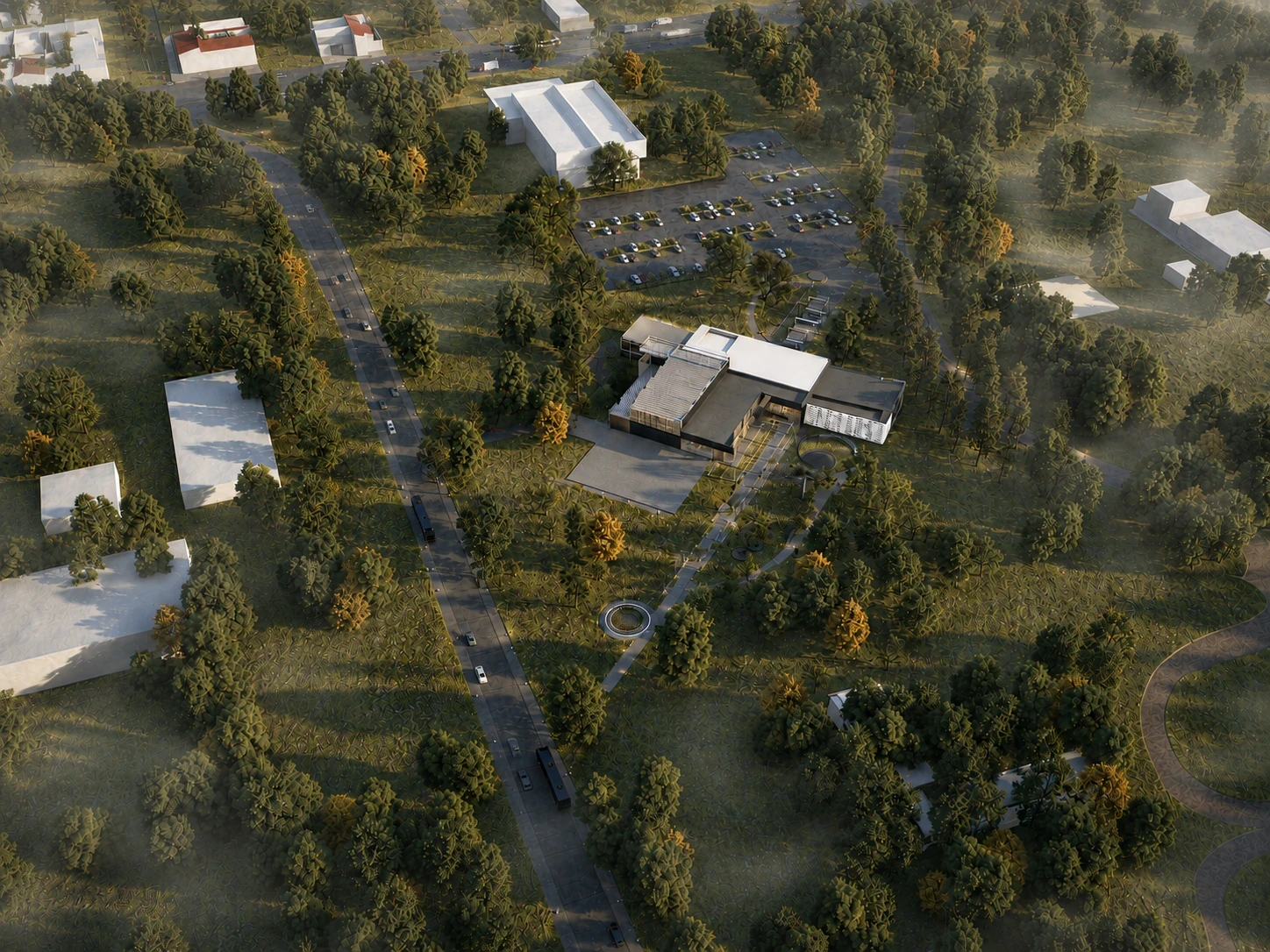 Render de los exteriores y el parque de aprendizaje, vista 3