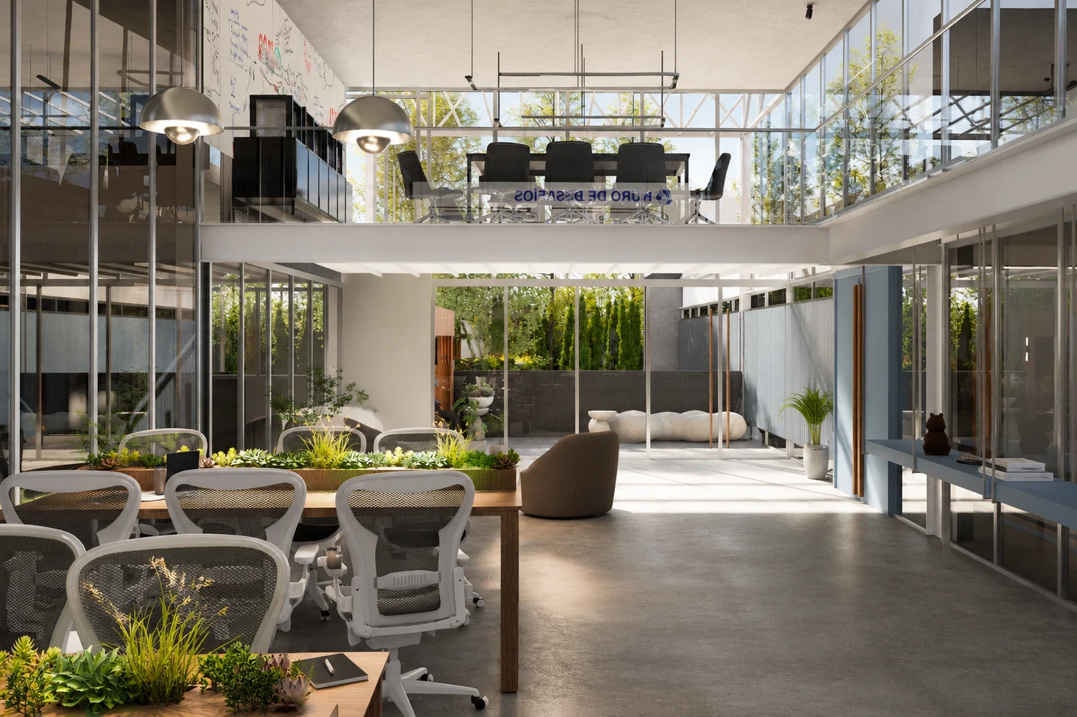 Render del HUB de innovación y desarrollo con conexión visual al taller