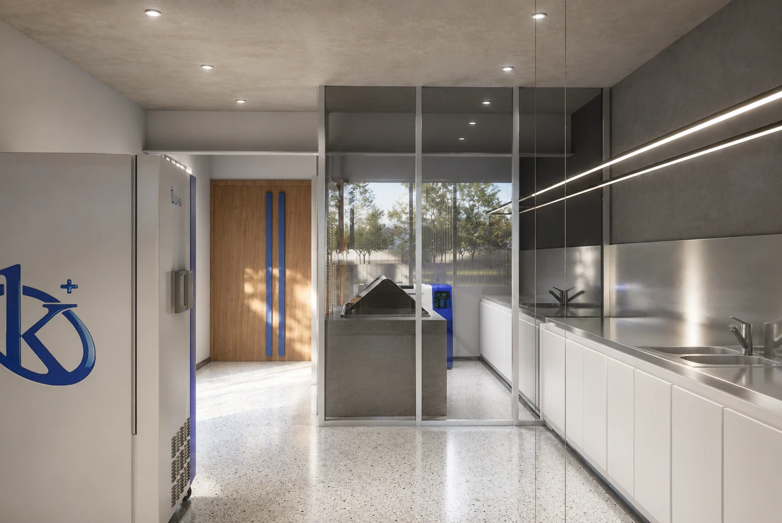 Render del laboratorio de ensayos y análisis de materiales, vista 3